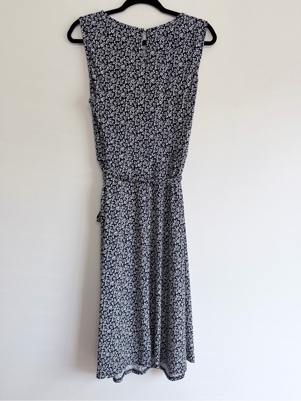 Chaps Navy Floral Sleeveless Tie Waist Midi Dress 1X - Picture 3 of 8